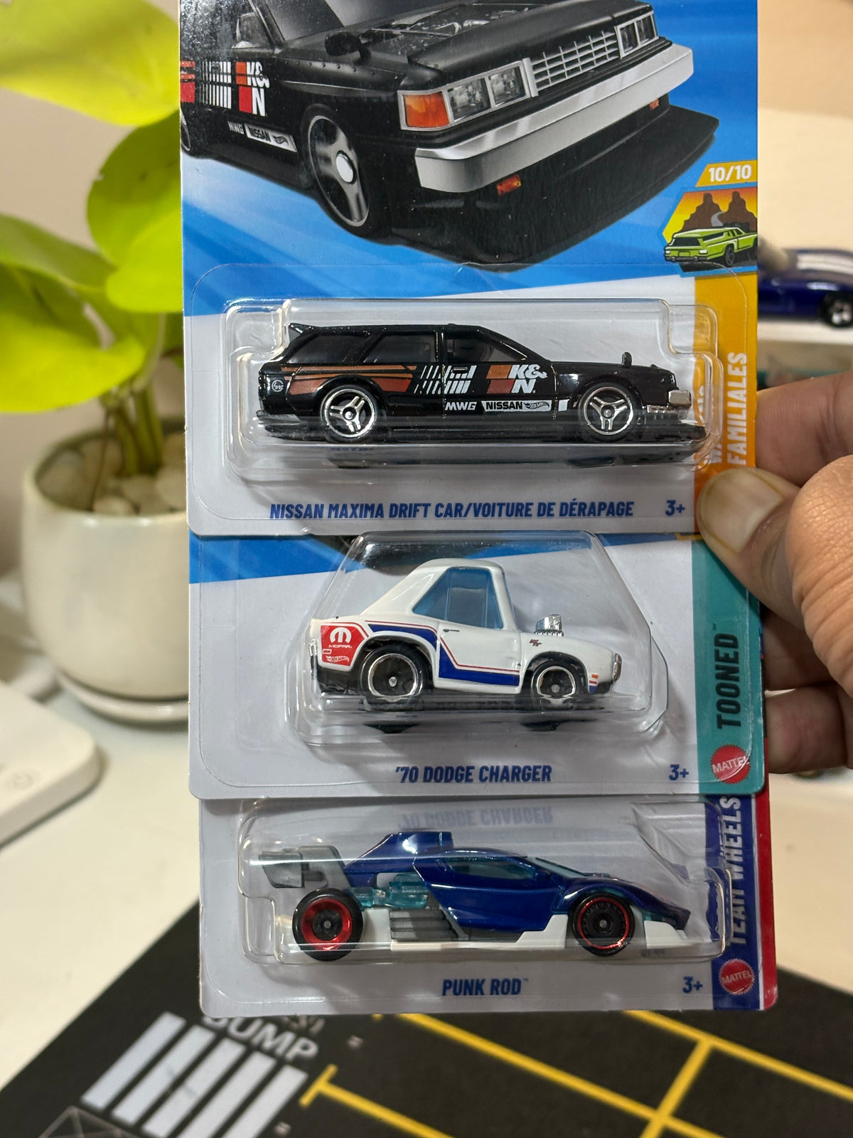 Hot Wheels 3-Car Bundle – Nissan Maxima Drift Car, '70 Dodge Charger & Punk Rod