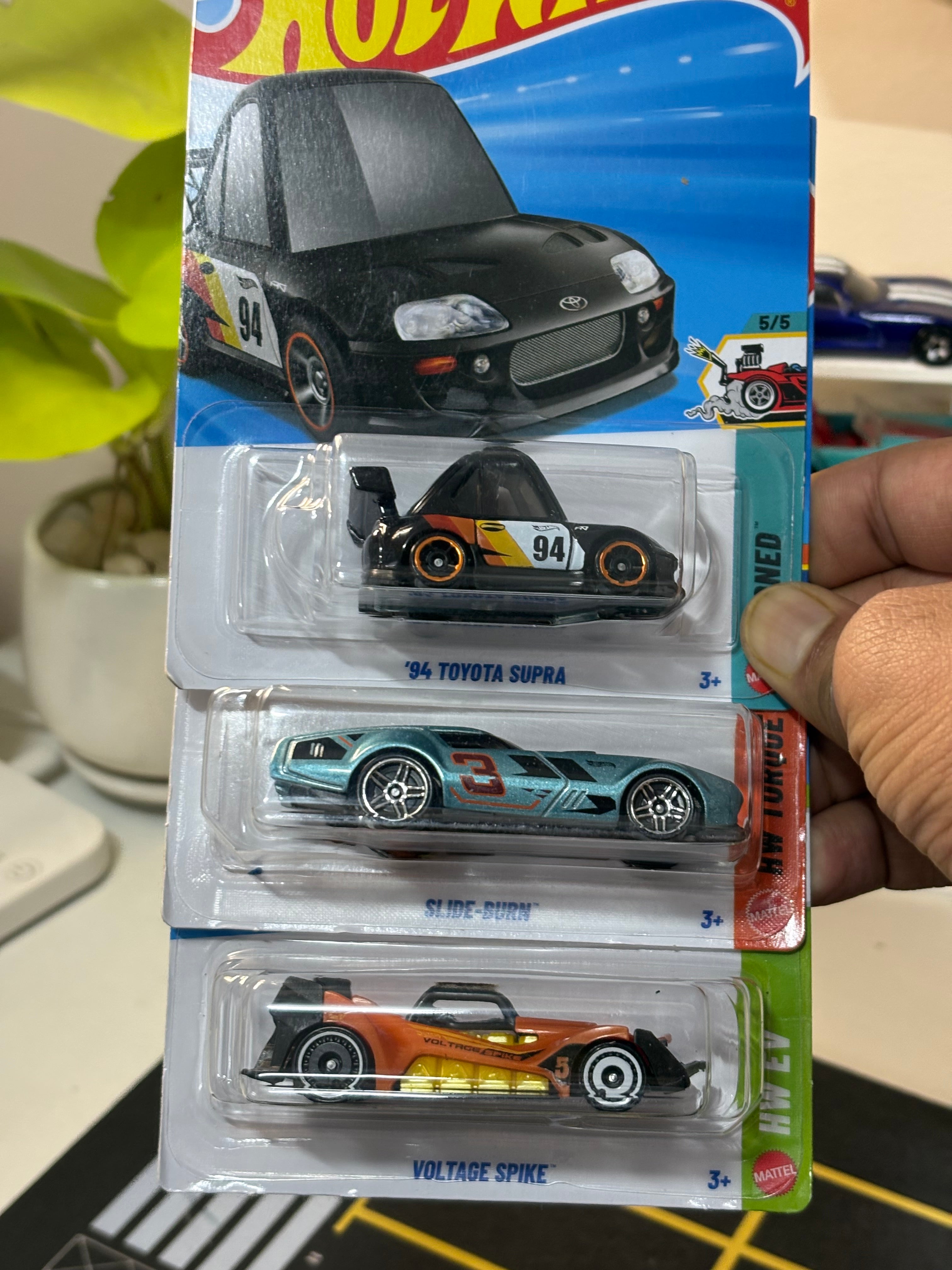 Hot Wheels 3-Car Bundle – '94 Toyota Supra, Slide-Burn & Voltage Spike