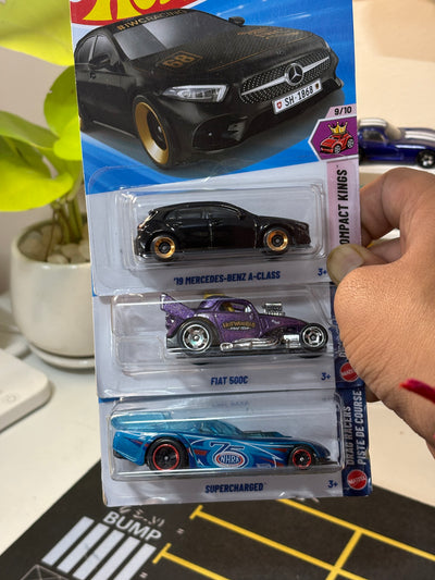Hot Wheels 3-Car Bundle – '19 Mercedes-Benz A-Class, Fiat 500C & Supercharged